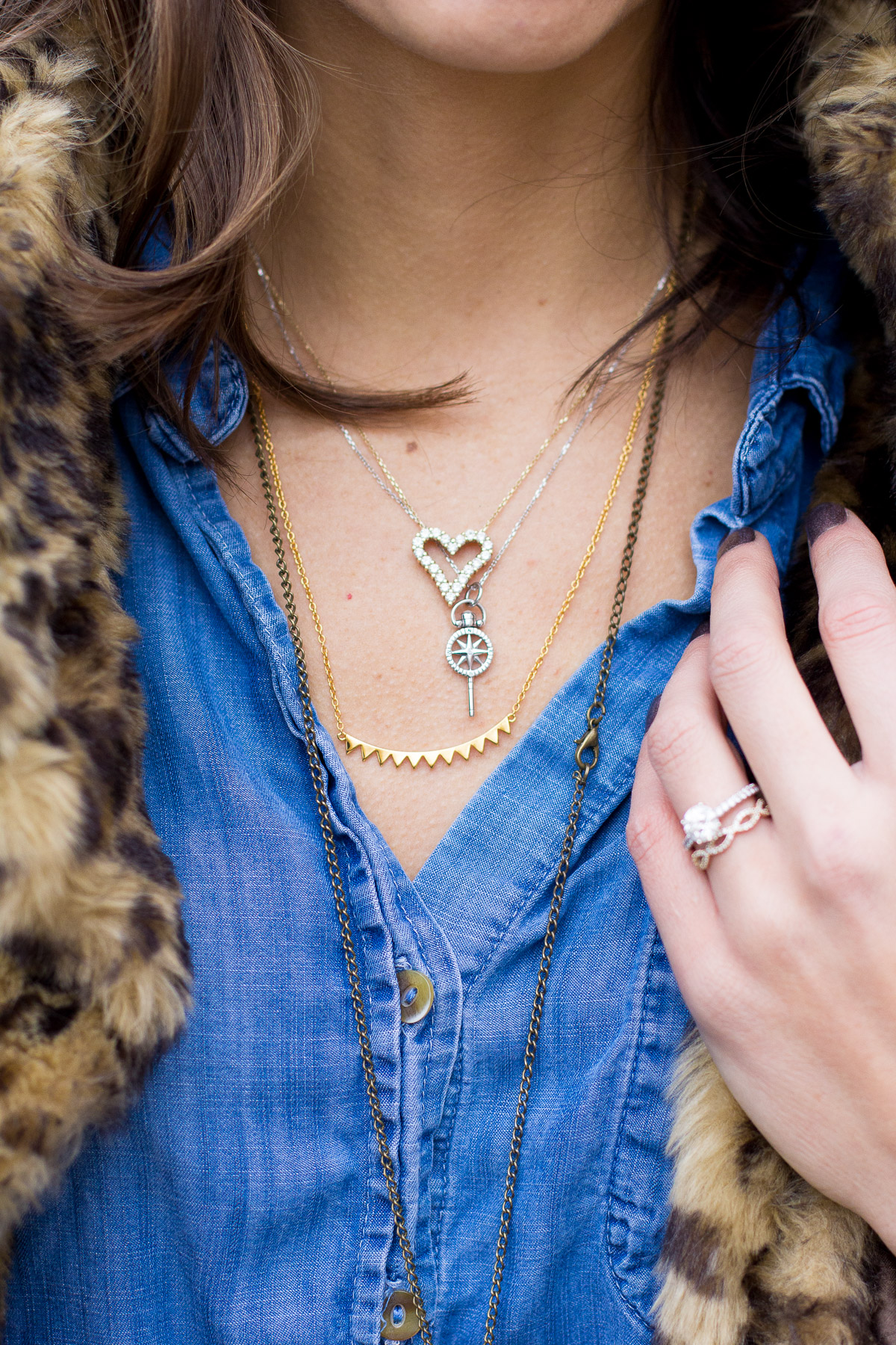 laws of layering, gorjana necklace, leopard coat, over the knee boots, women's fashion, the fox and she
