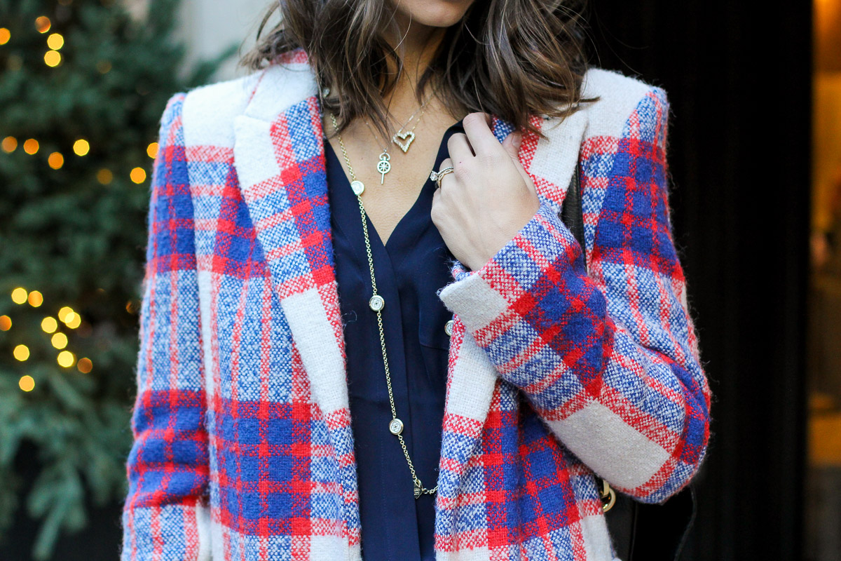 plaid coat, silk blouse, winter outfit, women's fashion, blair culwell, the fox and she