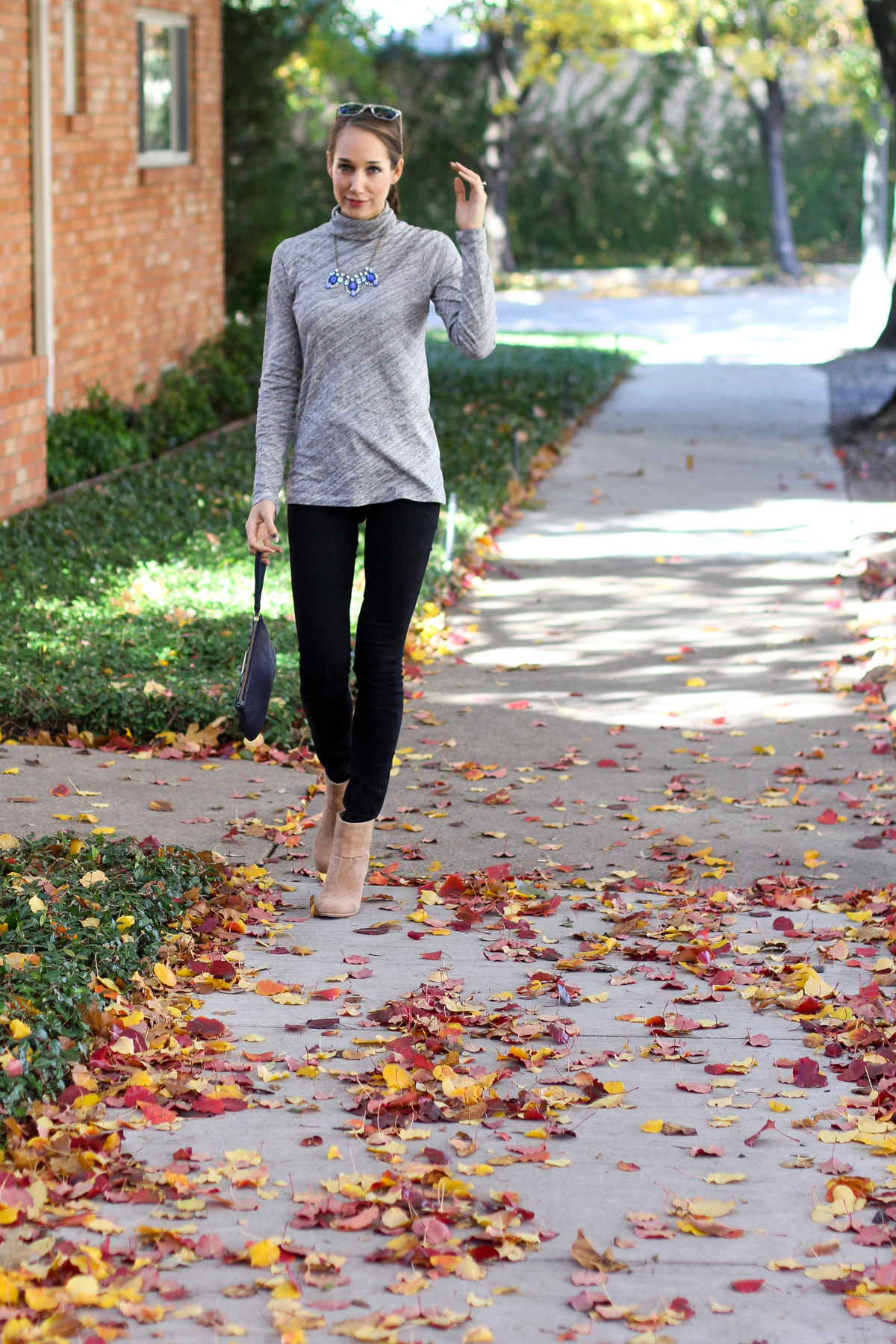 jcrew turtleneck tee, tissue tee, rag and bone newbury boots, black skinny jeans, statement necklace, women's fashion