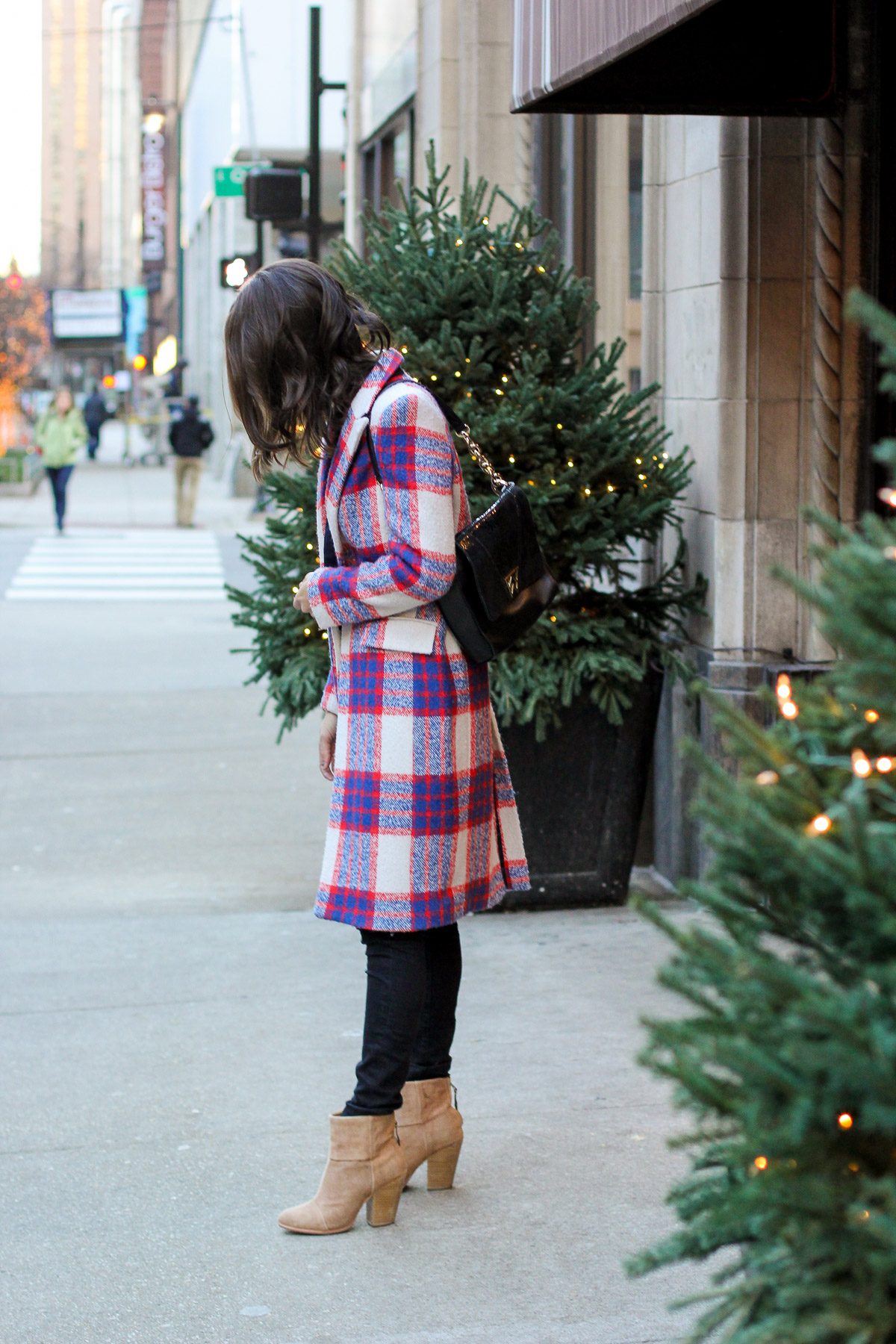 plaid coat, silk blouse, winter outfit, women's fashion, blair culwell, the fox and she