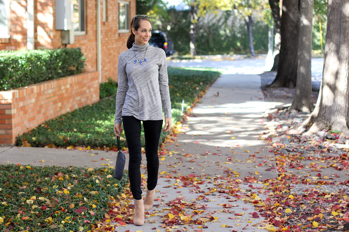 jcrew turtleneck tee, tissue tee, rag and bone newbury boots, black skinny jeans, statement necklace, women's fashion