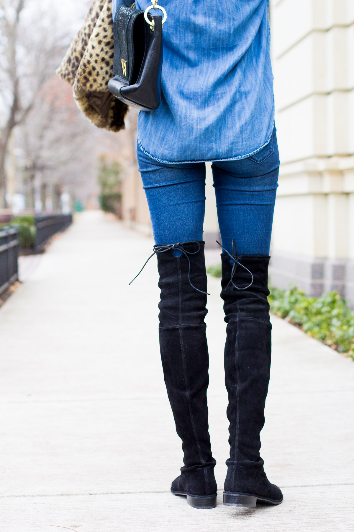 laws of layering, gorjana necklace, leopard coat, over the knee boots, women's fashion, the fox and she