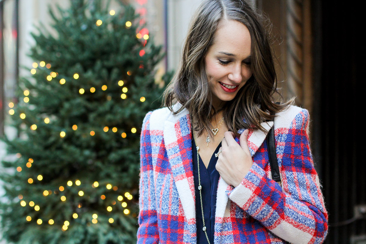 plaid coat, silk blouse, winter outfit, women's fashion, blair culwell, the fox and she