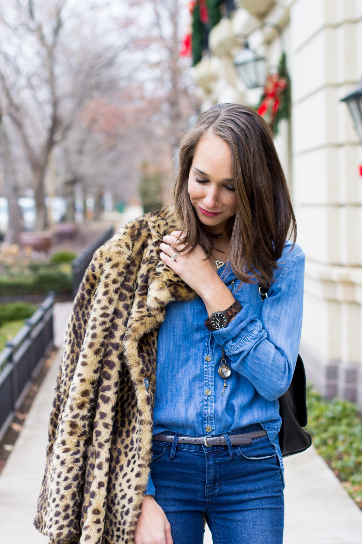 laws of layering, gorjana necklace, leopard coat, over the knee boots, women's fashion, the fox and she