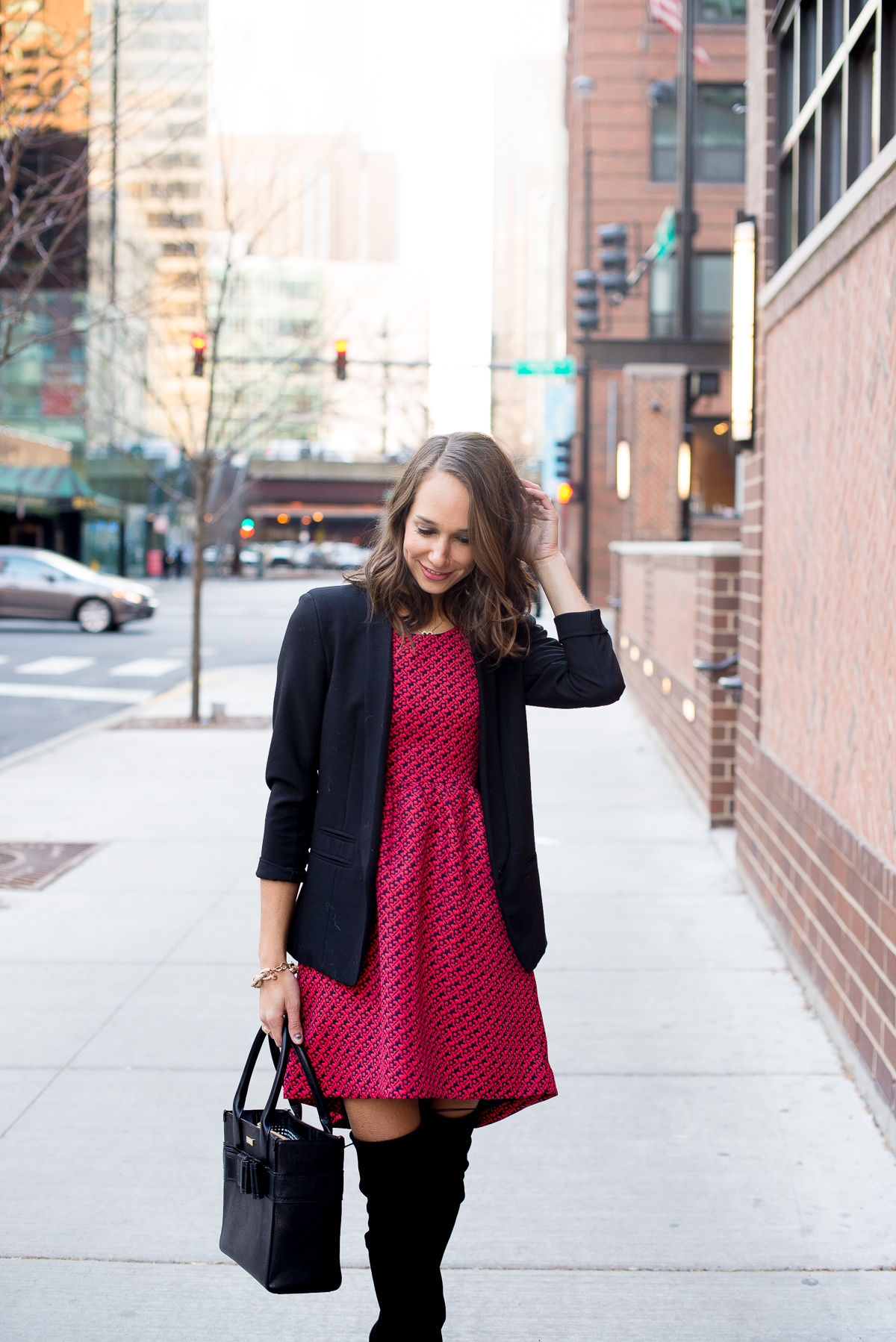 what to wear to a holiday party, over the knee boots, lowland boots, women's fashion, blair culwell, the fox and she