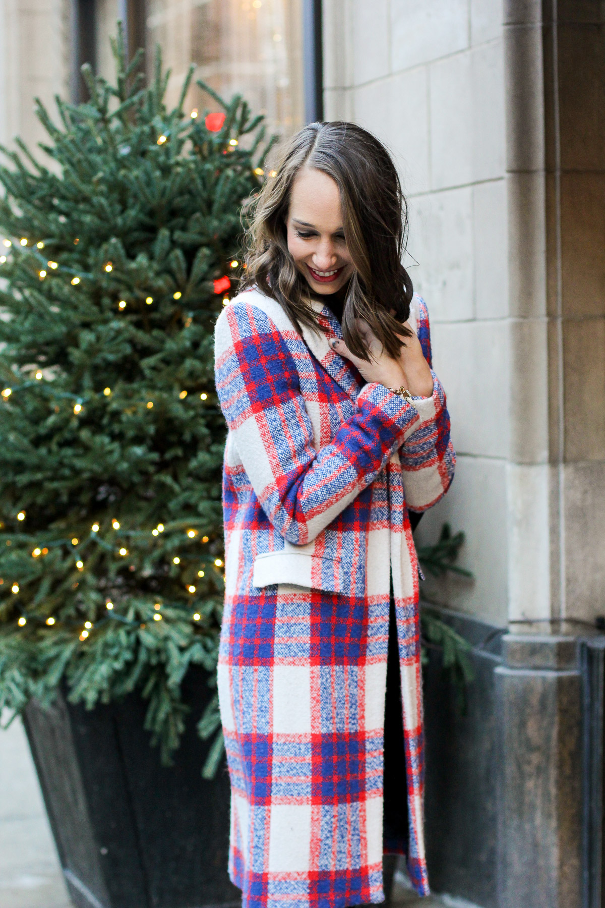 plaid coat, silk blouse, winter outfit, women's fashion, blair culwell, the fox and she