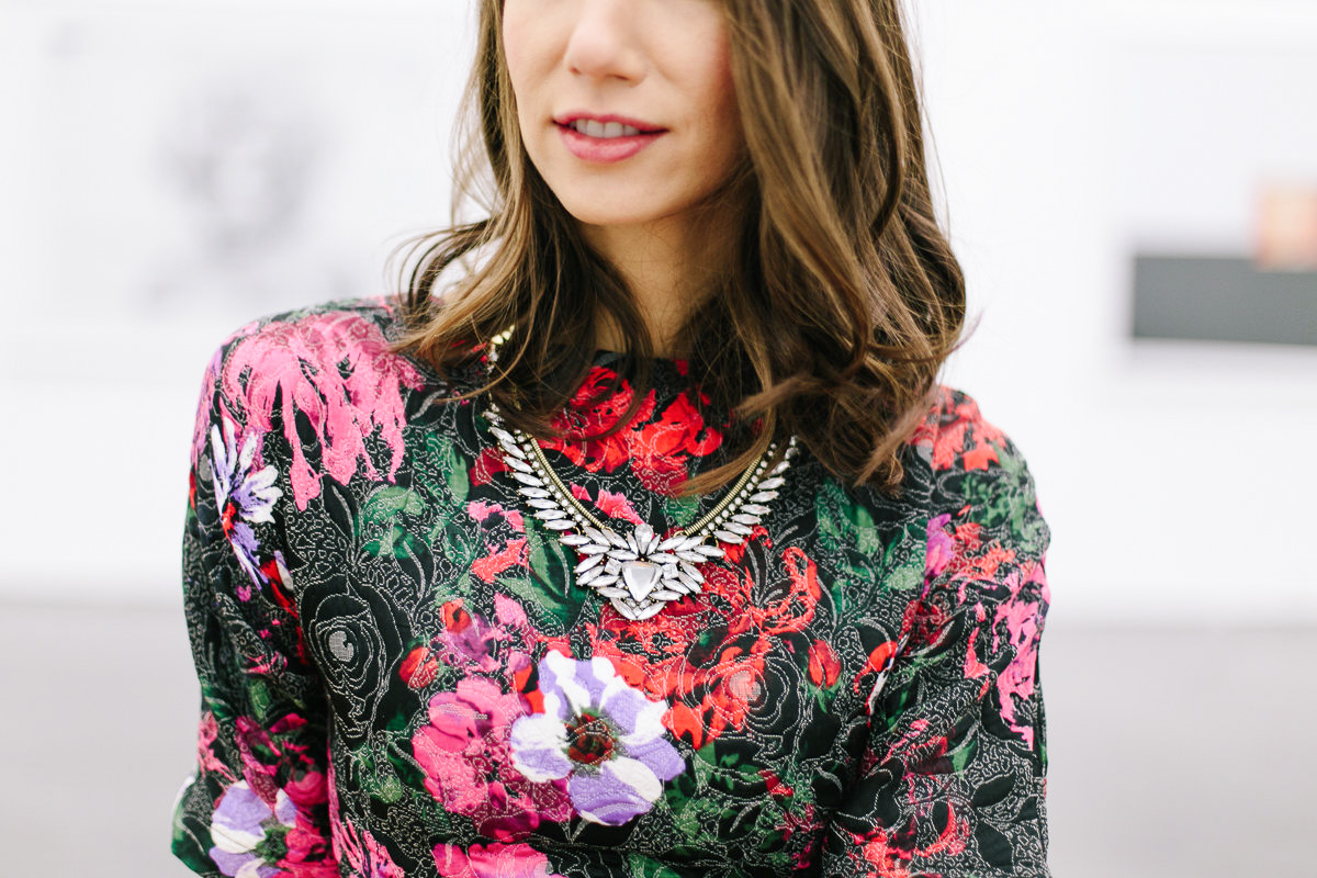 embroidered floral jacquard dress, floral dress, asos dress, women's  fashion, blair culwell, the fox and she