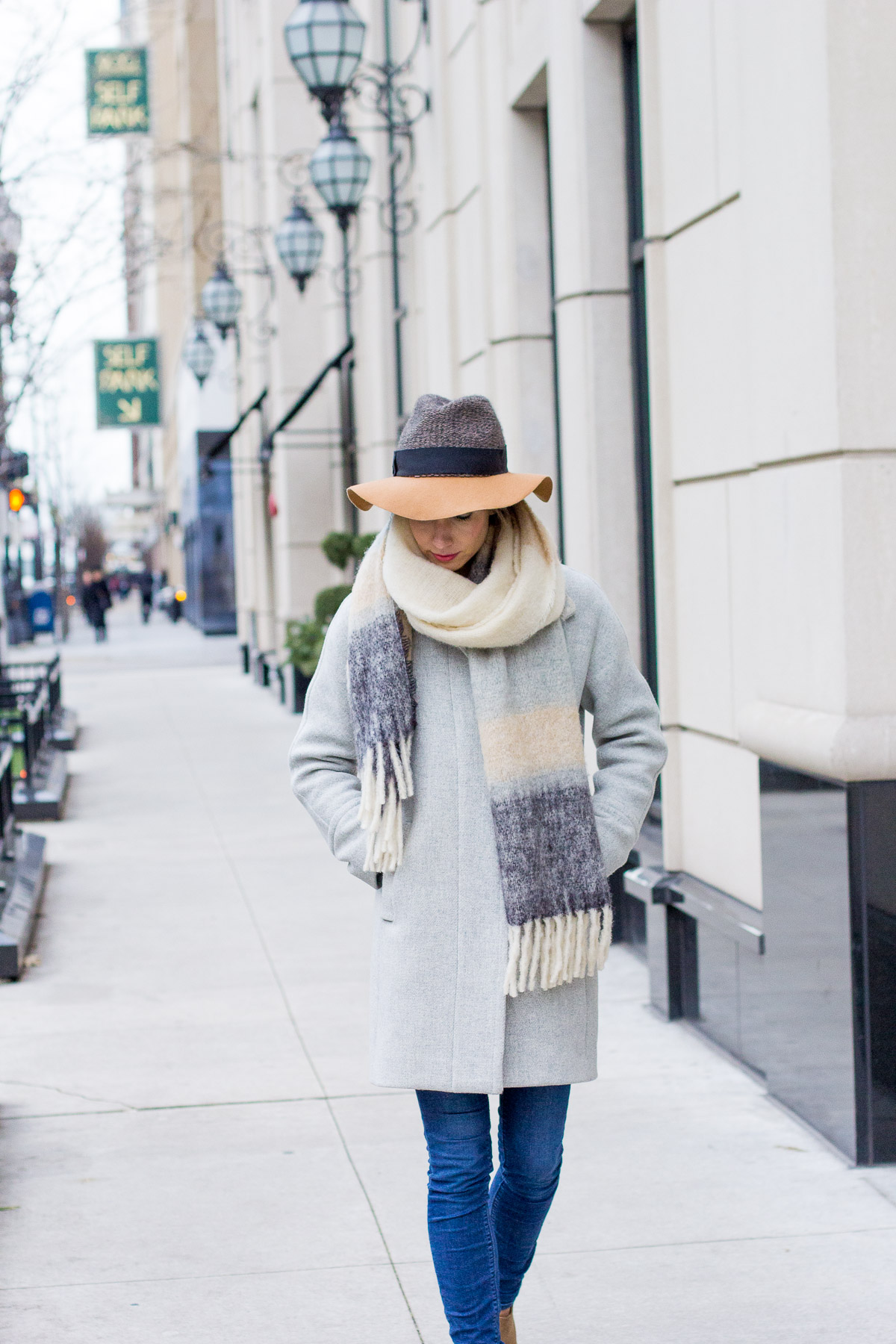 knitted floppy hat, striped tee, oversize scarf, women's fashion, the fox and she,blair culwell