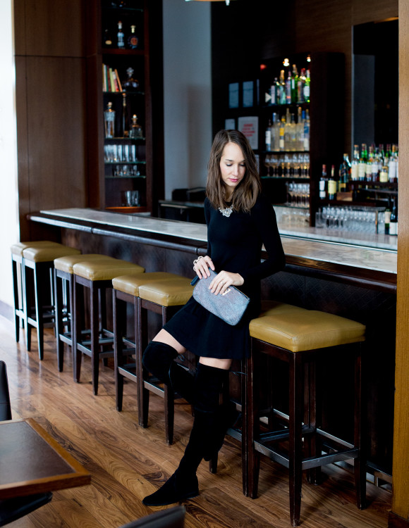 asos swing dress, little black dress, over the knee boots, women's fashion, blair culwell, the fox and she