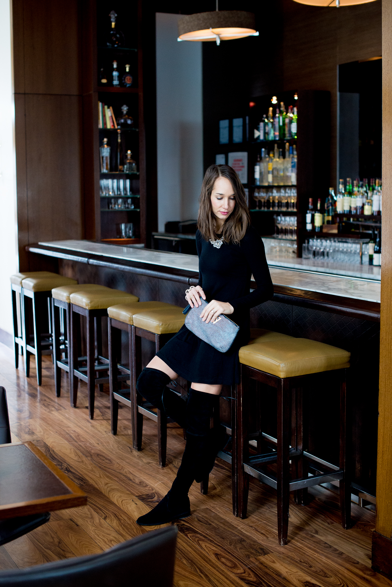 asos swing dress, little black dress, over the knee boots, women's fashion, blair culwell, the fox and she