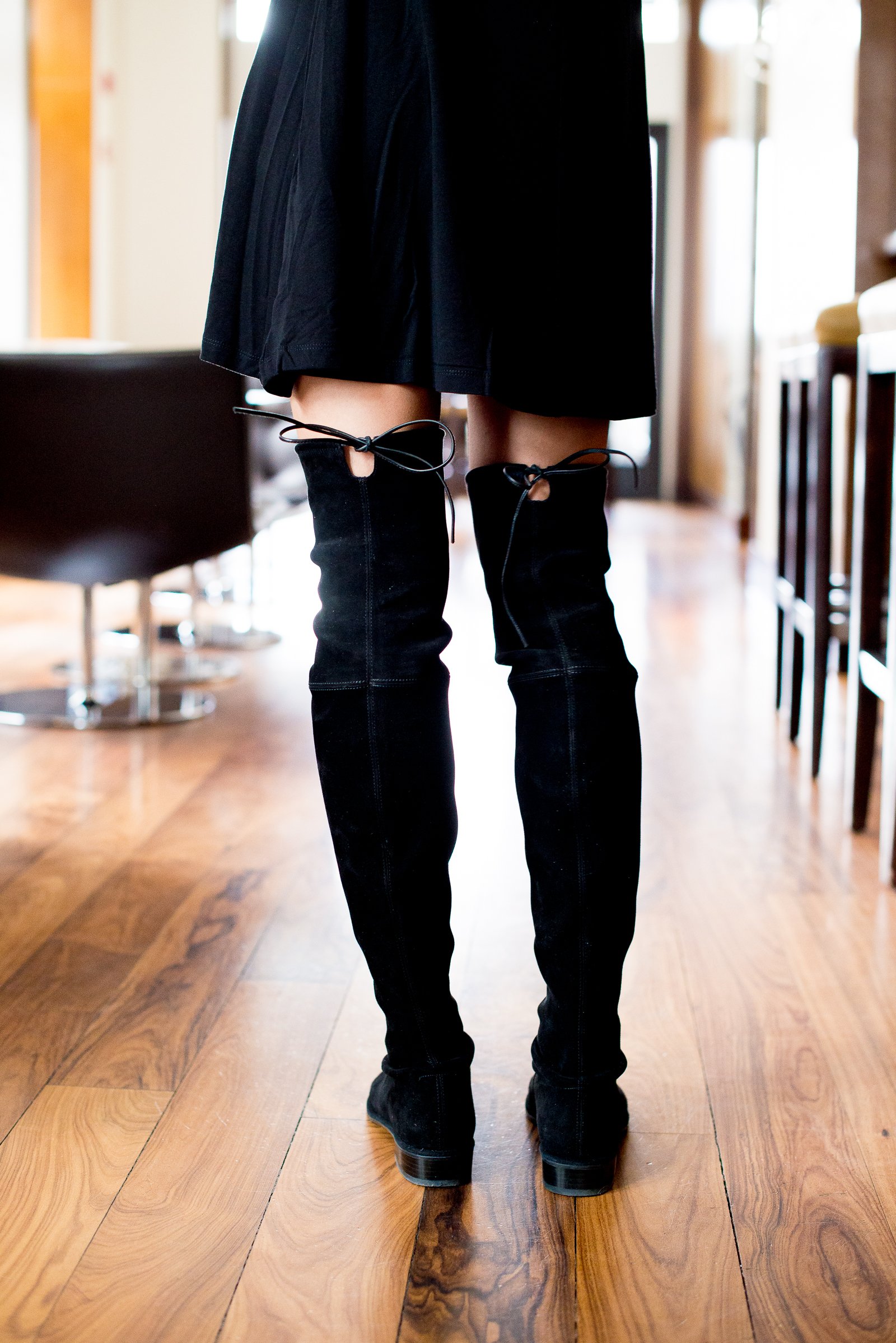 asos swing dress, little black dress, over the knee boots, women's fashion, blair culwell, the fox and she