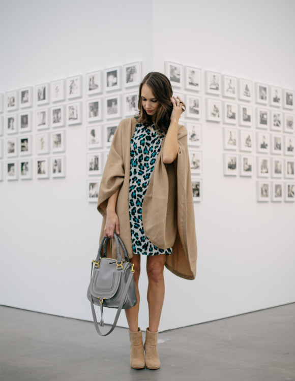 leopard dress, shift dress, cuyana cape, women's fashion, blair culwell, the fox and she