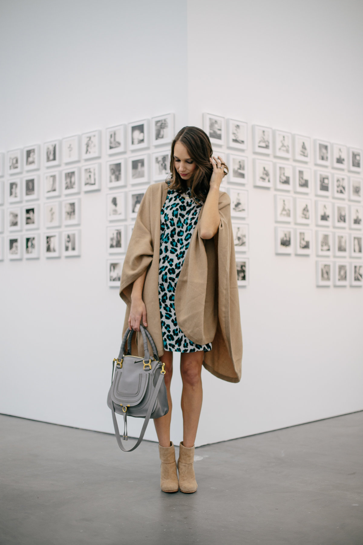 leopard dress, shift dress, cuyana cape, women's fashion, blair culwell, the fox and she