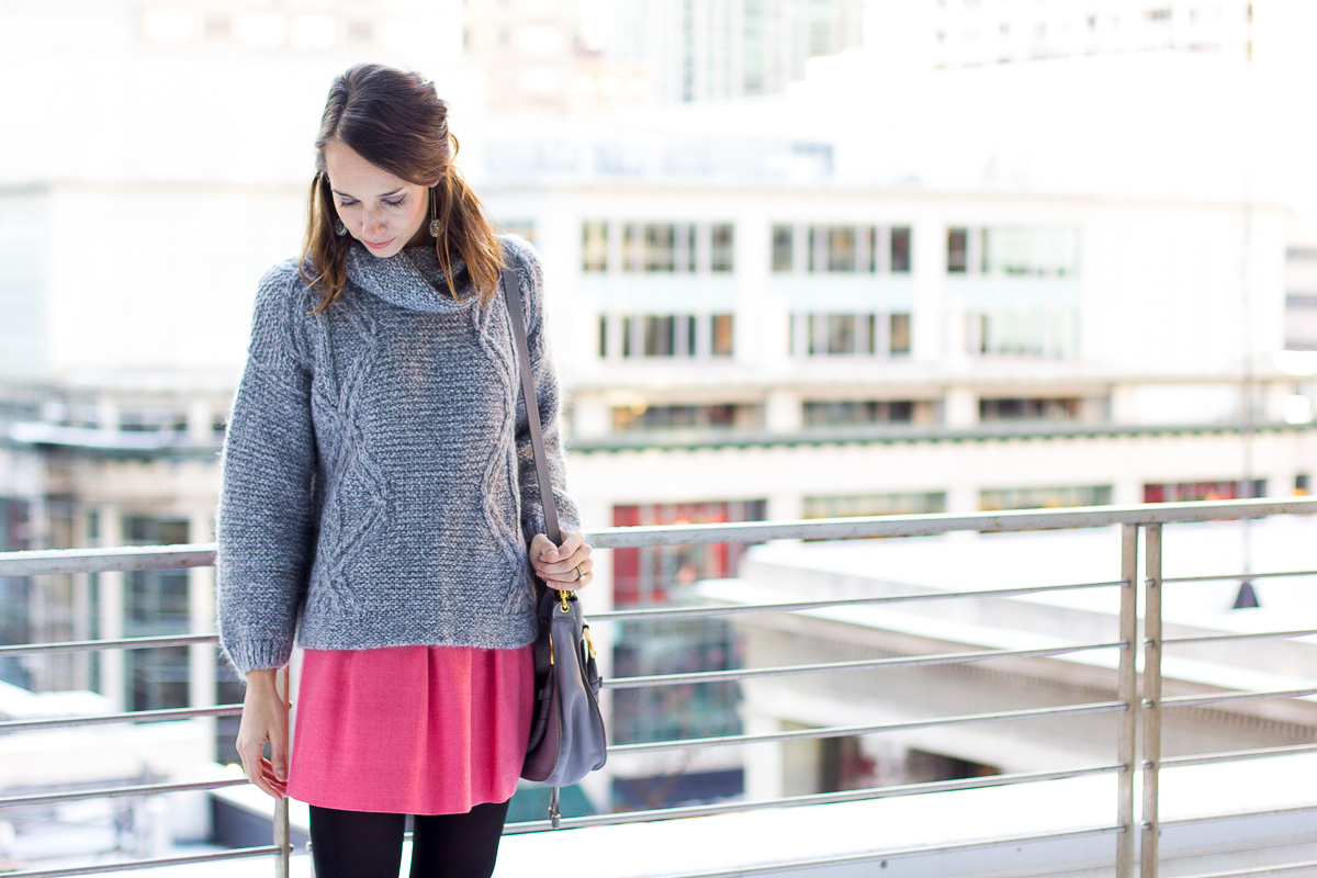 cable knit sweater, pink skirt, winter outfit, women's fashion, blair culwell, the fox and she