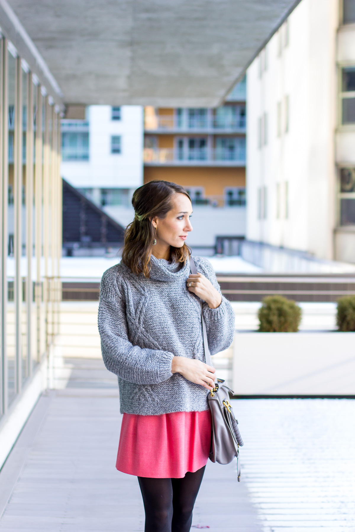 cable knit sweater, pink skirt, winter outfit, women's fashion, blair culwell, the fox and she
