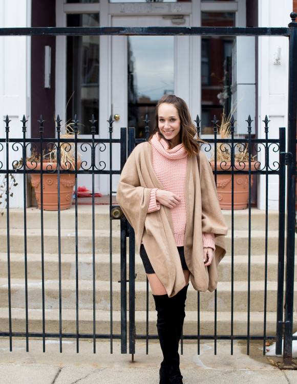 cuyana cape, oversize sweater, over the knee boots, winter boots, the fox and she , blair culwell staky