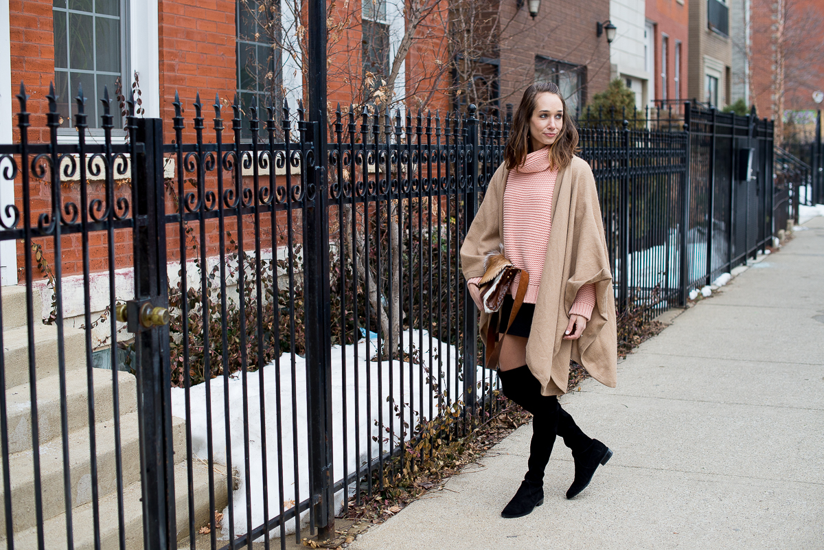 cuyana cape, oversize sweater, over the knee boots, winter boots, the fox and she , blair culwell staky