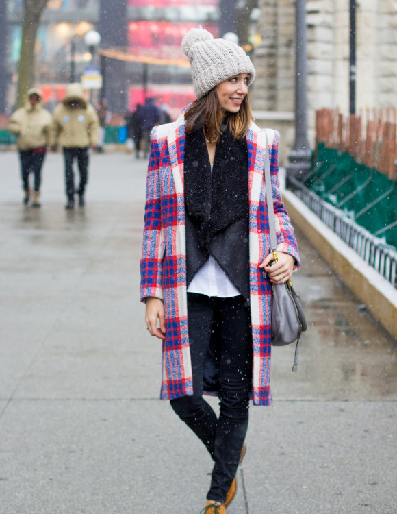 plaid coat, plaid duster, faux fur vest, oxfords, women's fashion, the fox and she