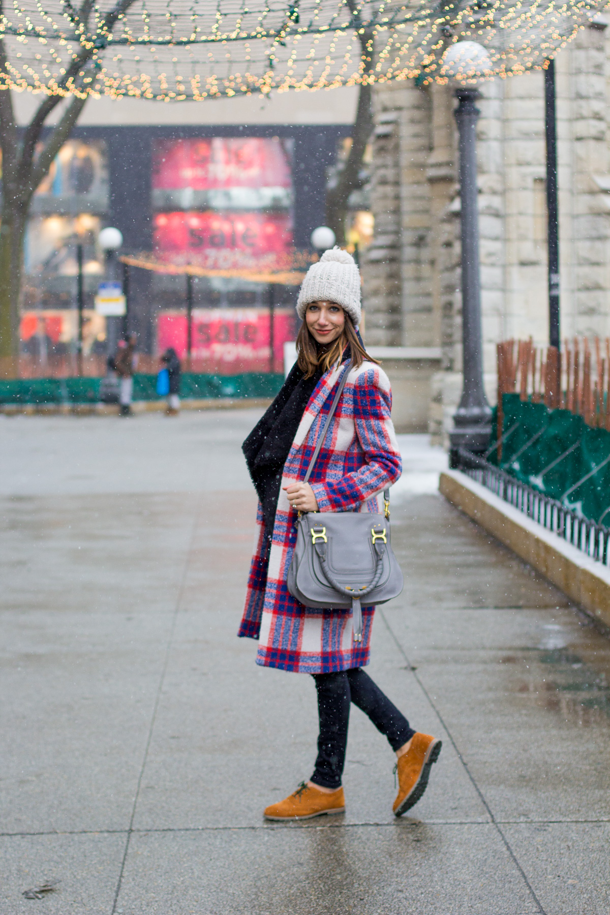 plaid coat, plaid duster, faux fur vest, oxfords, women's fashion, the fox and she
