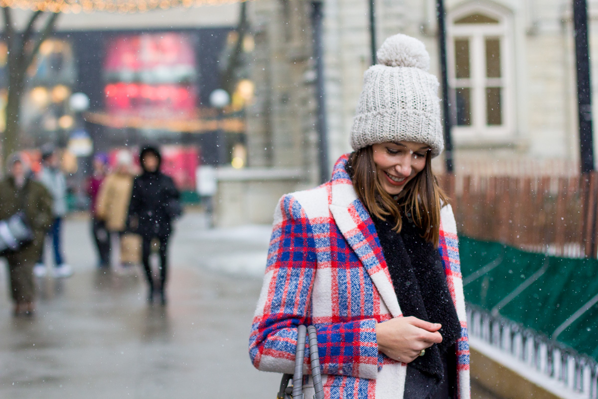plaid coat, plaid duster, faux fur vest, oxfords, women's fashion, the fox and she