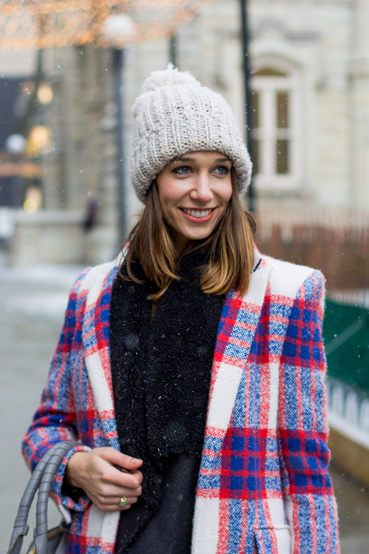 plaid coat, plaid duster, faux fur vest, oxfords, women's fashion, the fox and she