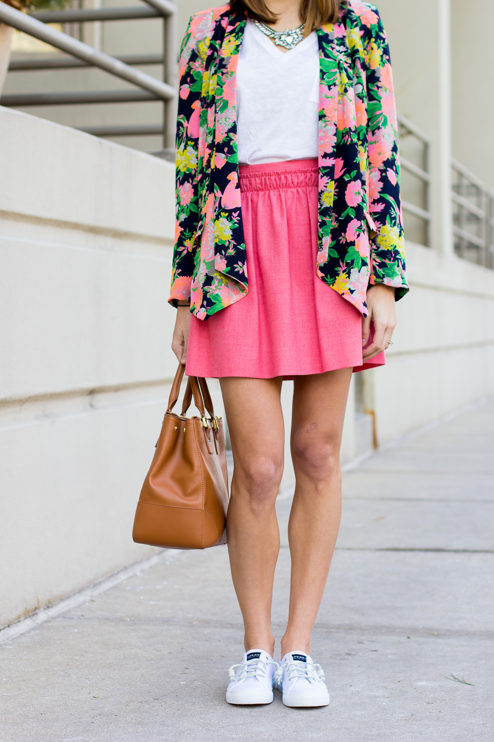 sperry seacoast sneakers, floral blazer, white sneakers, spring outfit, preppy outfit, the fox and she, blair culwell staky