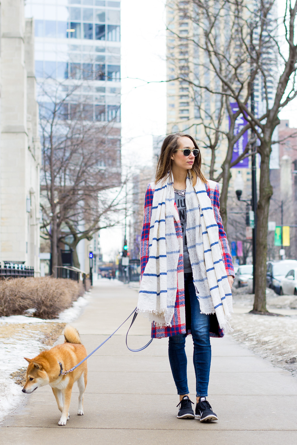 the daily tay tshirts, i just want to hang with my dog, casual weekend outfit, plaid coat, shiba inu, the fox and she