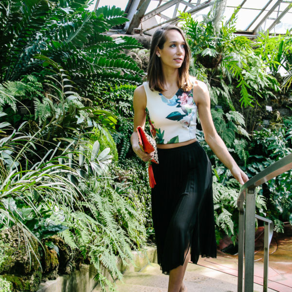 gaia bag, floral crop top, midi skirt, elsie pumps, the fox and she, blair culwell staky