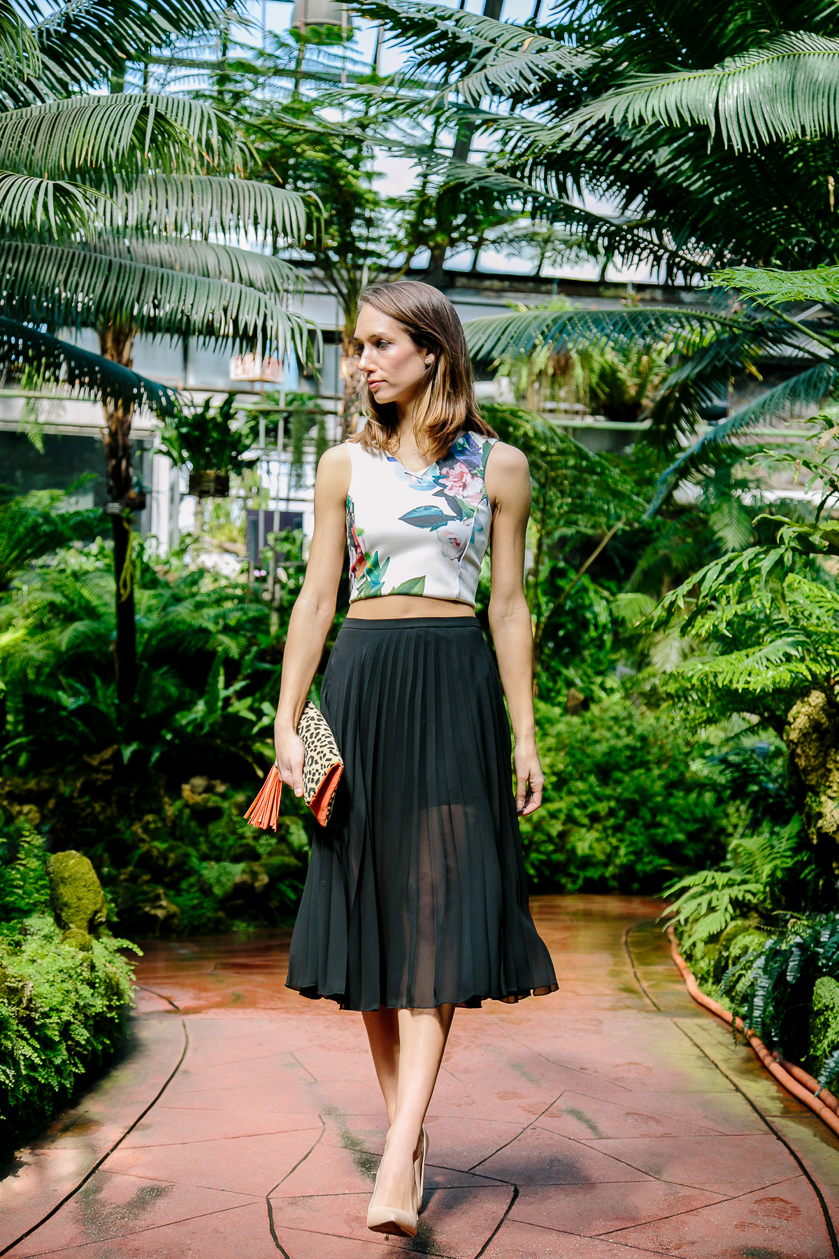 gaia bag, floral crop top, midi skirt, elsie pumps, the fox and she, blair culwell staky