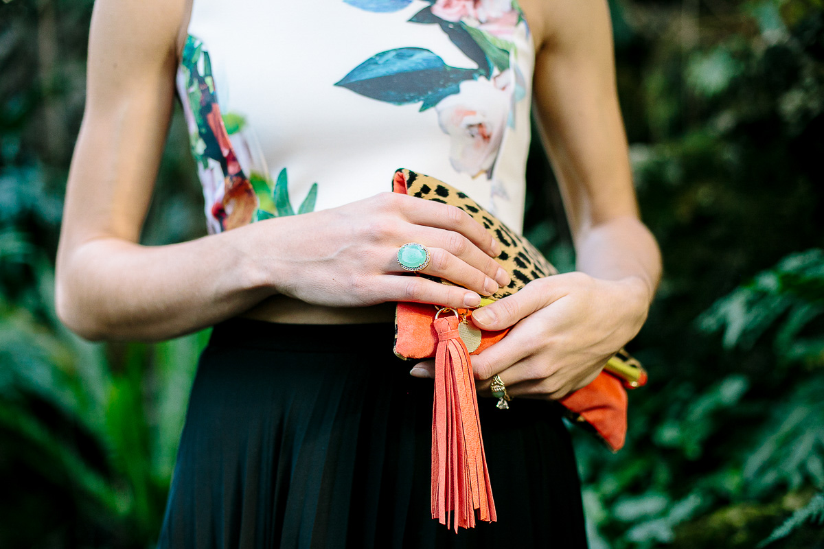 gaia bag, floral crop top, midi skirt, elsie pumps, the fox and she, blair culwell staky