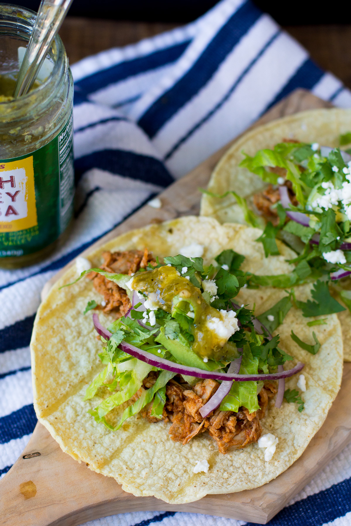 pulled pork tacos, hatch green chile salsa, cinco de mayo recipes, taco recipe, blair staky, the fox and she