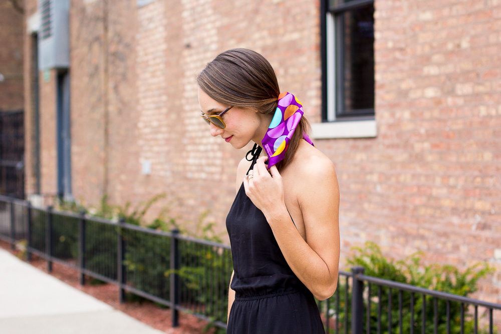 black maxi dress, how to wear a scarf in your hair, black dress, blair staky, simple summer outfit, the fox and she