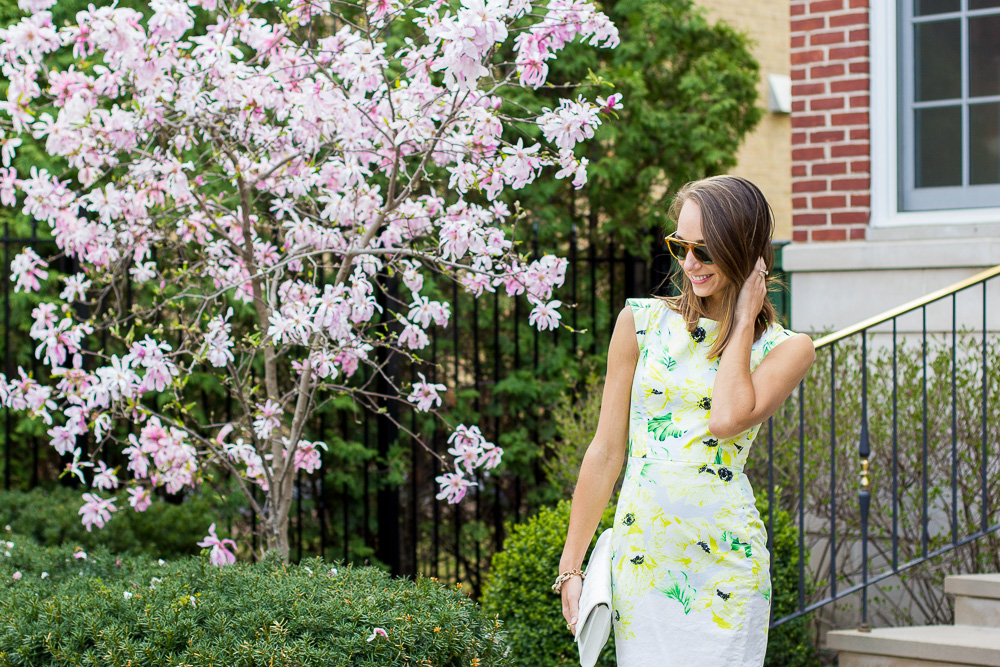 french connection dress, floral dress, what to wear to mothers day brunch, spring outfit, blair staky, the fox and she