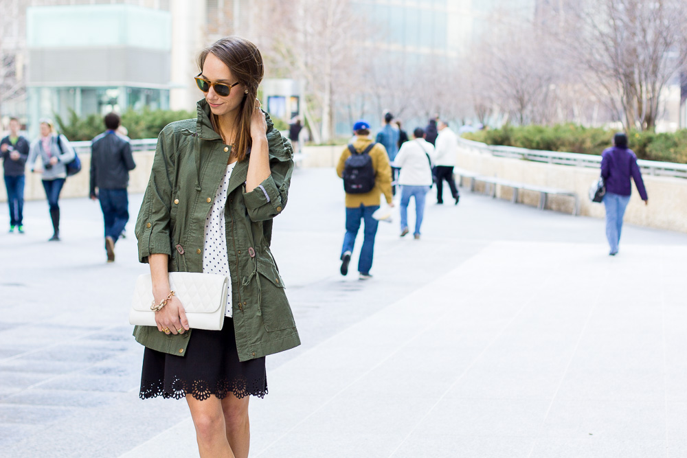 loft on michigan ave, anorak, statement necklace, lasercut skirt, spring outfit, the fox and she, blair staky