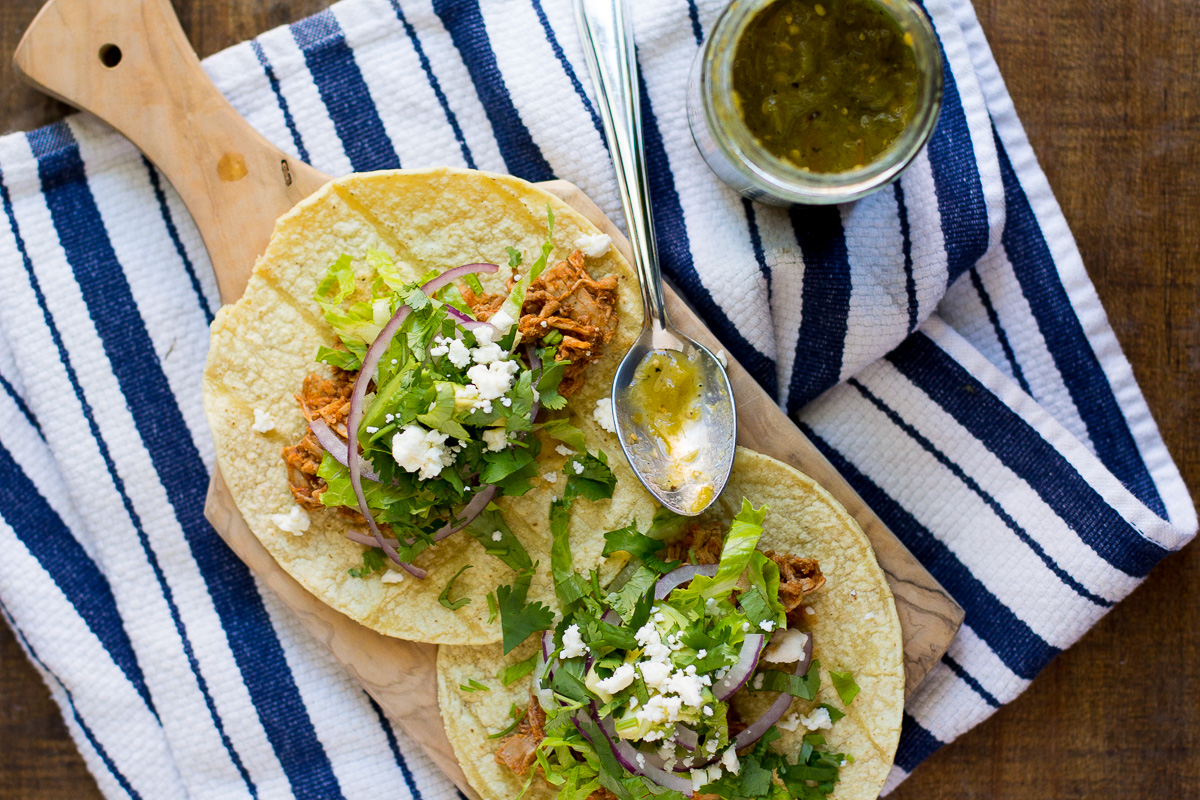 pulled pork tacos, hatch green chile salsa, cinco de mayo recipes, taco recipe, blair staky, the fox and she
