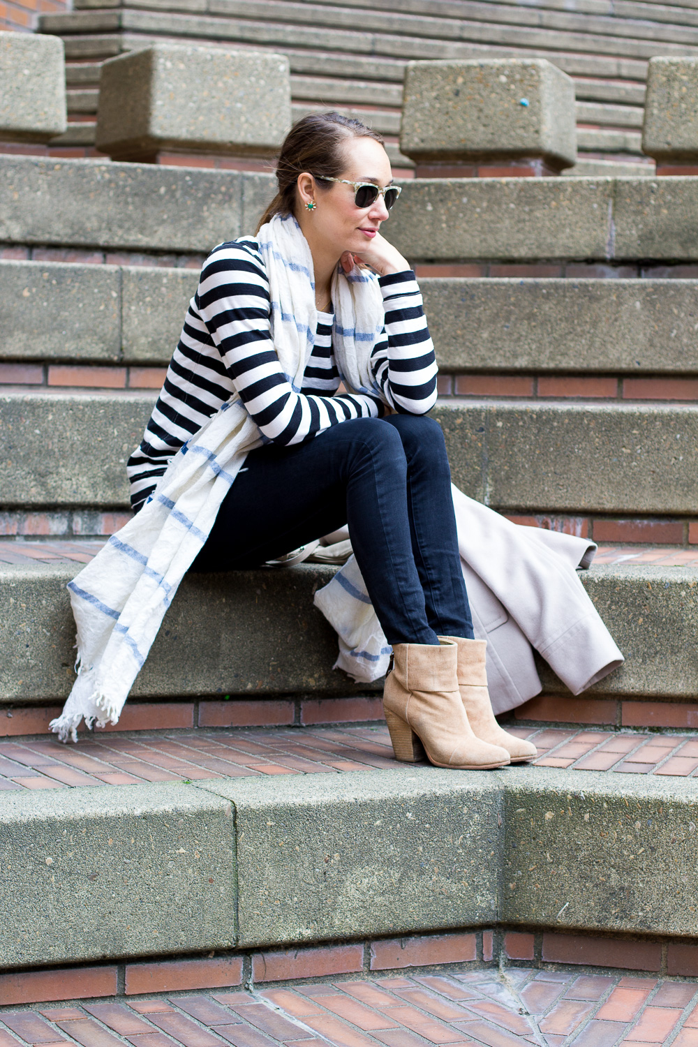 stripes on stripes, striped tee, mih jeans, rag and bone booties, the fox and she, blair staky