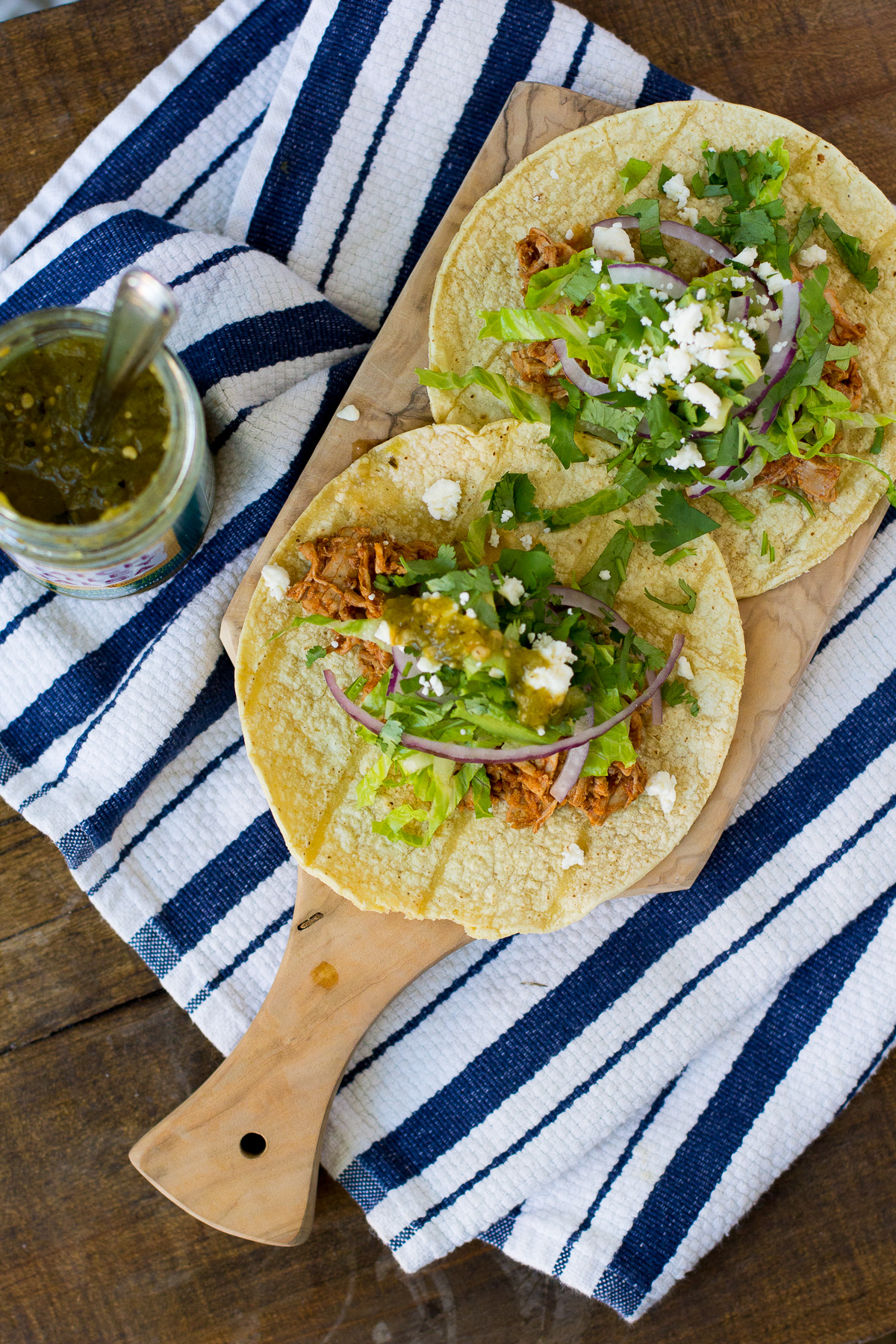 pulled pork tacos, hatch green chile salsa, cinco de mayo recipes, taco recipe, blair staky, the fox and she