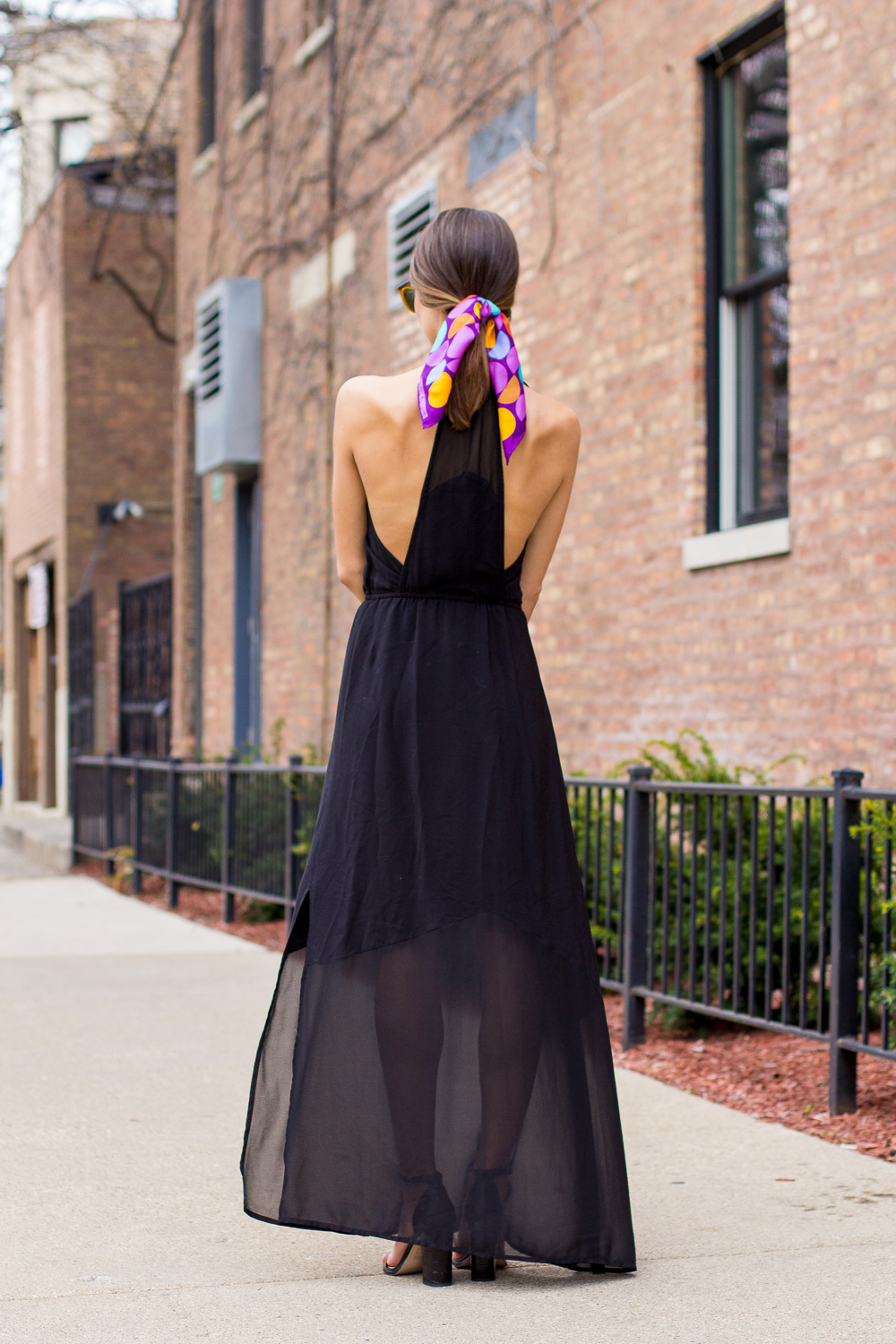 black maxi dress, how to wear a scarf in your hair, black dress, blair staky, simple summer outfit, the fox and she