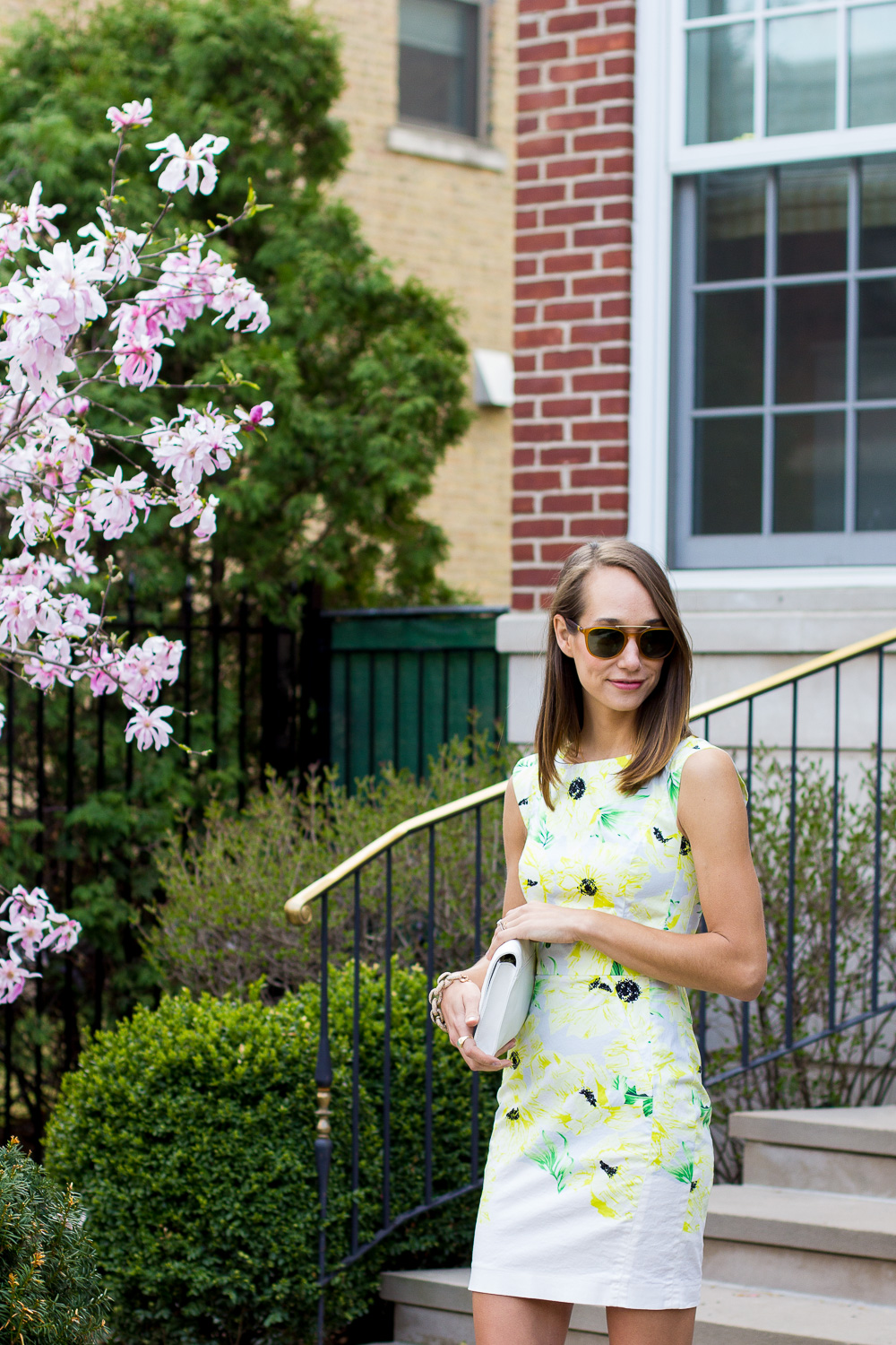 french connection dress, floral dress, what to wear to mothers day brunch, spring outfit, blair staky, the fox and she