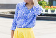 gingham shirt & a yellow skirt @thefoxandshe