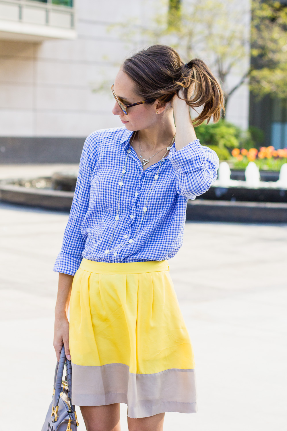 gingham shirt & a yellow skirt @thefoxandshe