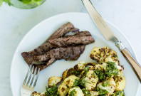 Skirt Steak and Roasted Cauliflower with Gremolata — via @TheFoxandShe
