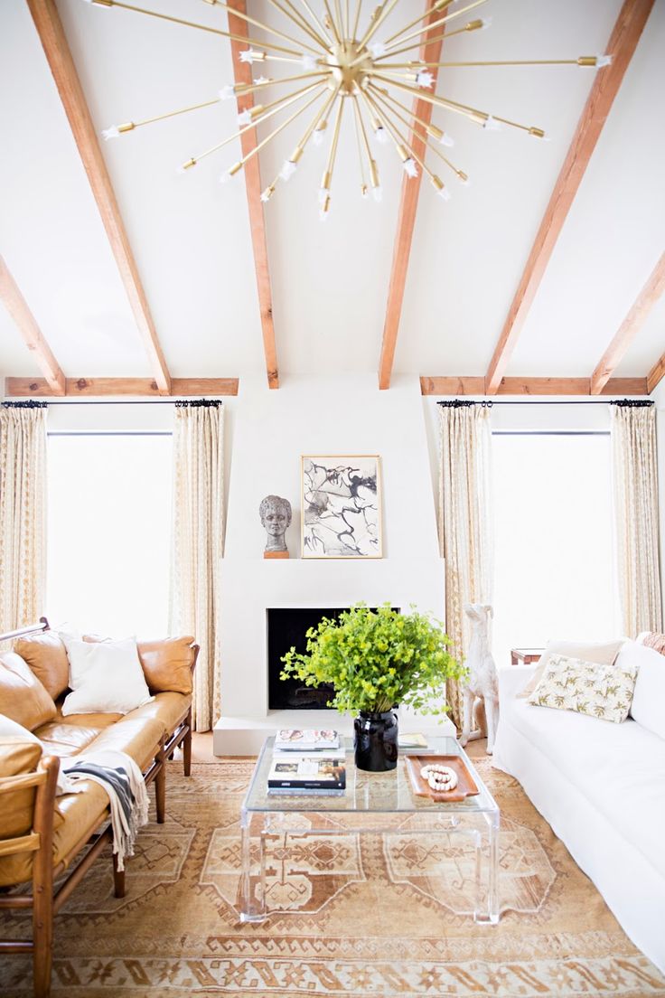 high ceilings and wood beams