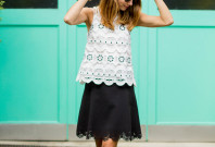 eyelet shirt and lasercut skirt — via @TheFoxandShe