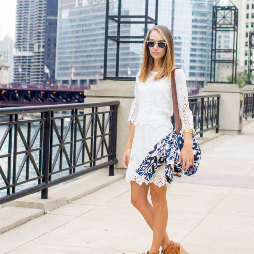 White Lace Dress & iKat Jacket — via @TheFoxandShe