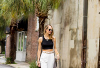 White Culottes, Black Crop Top and Mules — via @TheFoxandShe