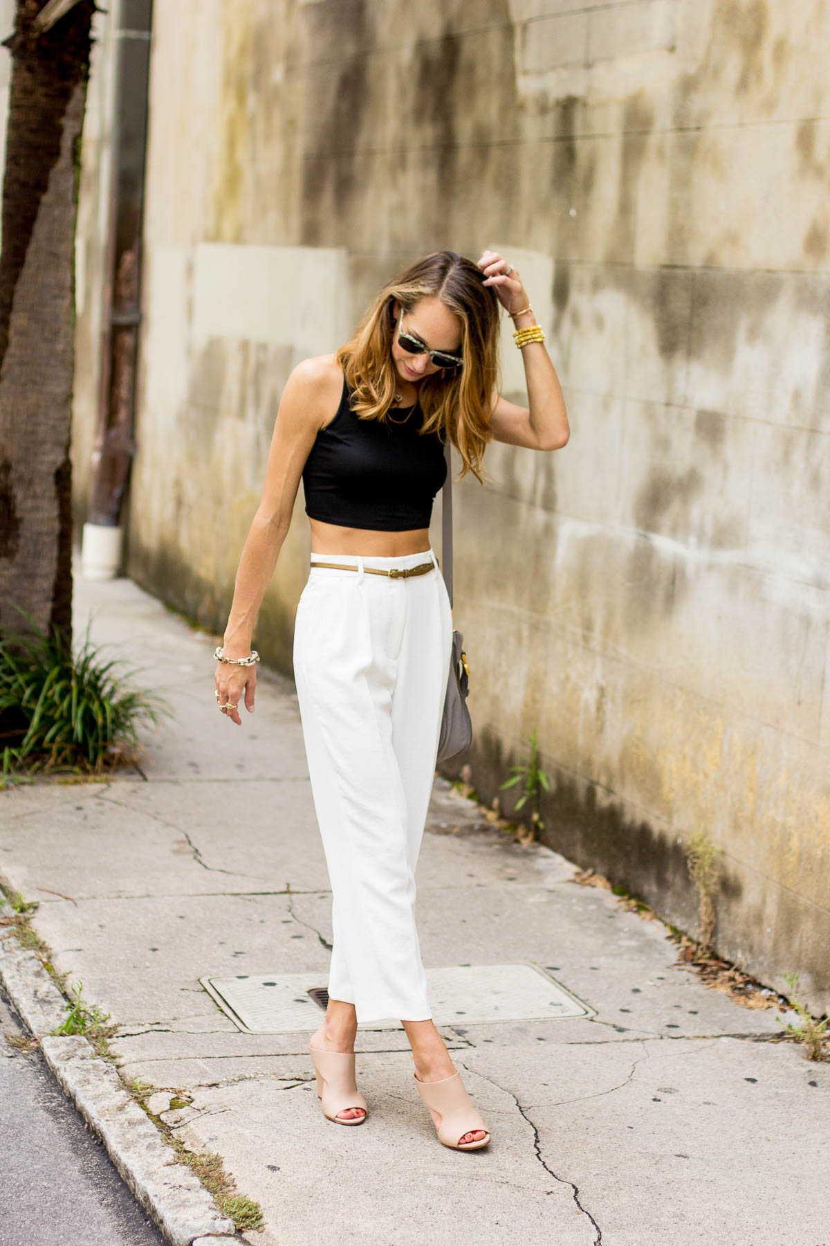 White Culottes, Black Crop Top and Mules — via @TheFoxandShe