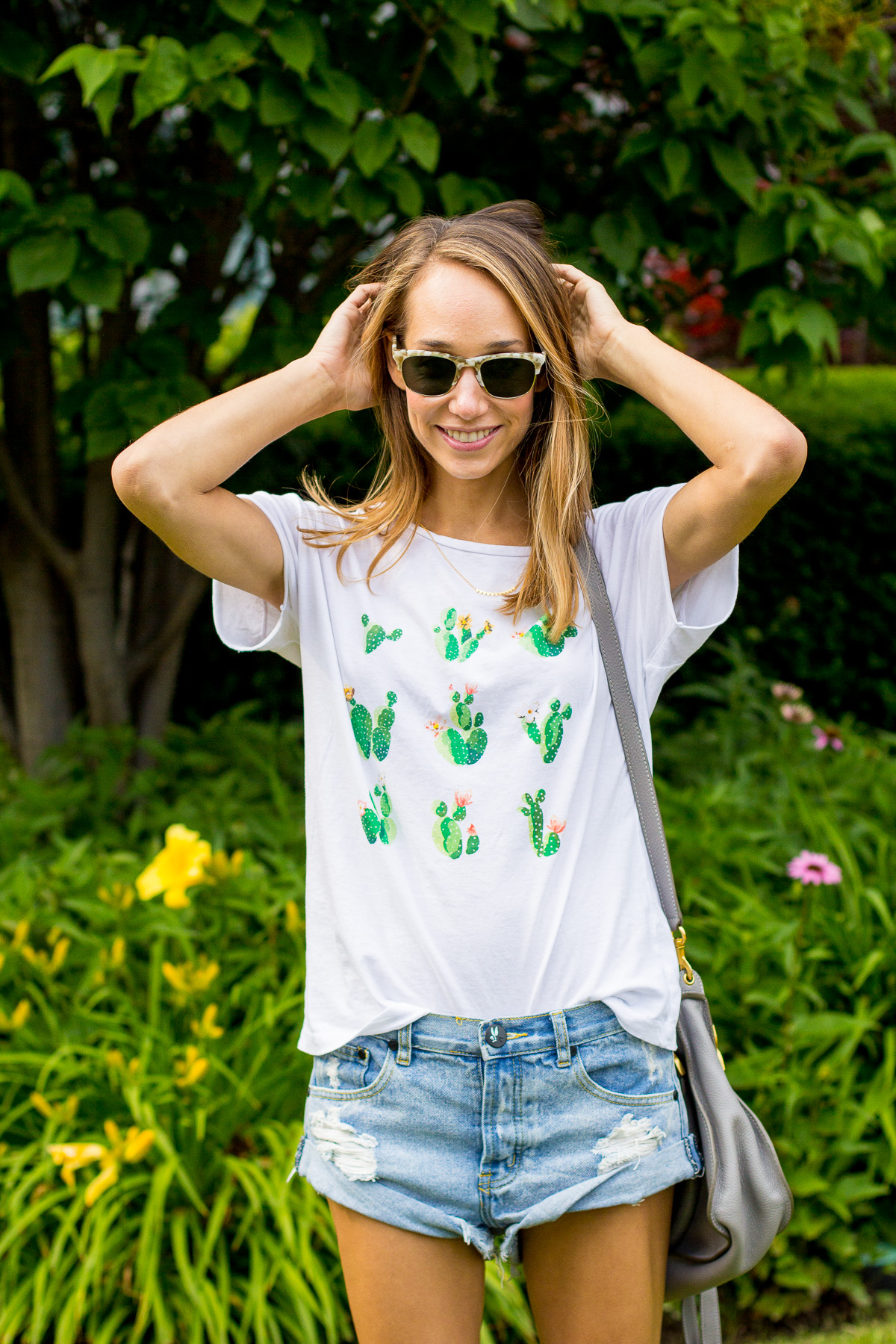 Curated Cotton T-Shirt & Ripped Denim Shorts — via @TheFoxandShe