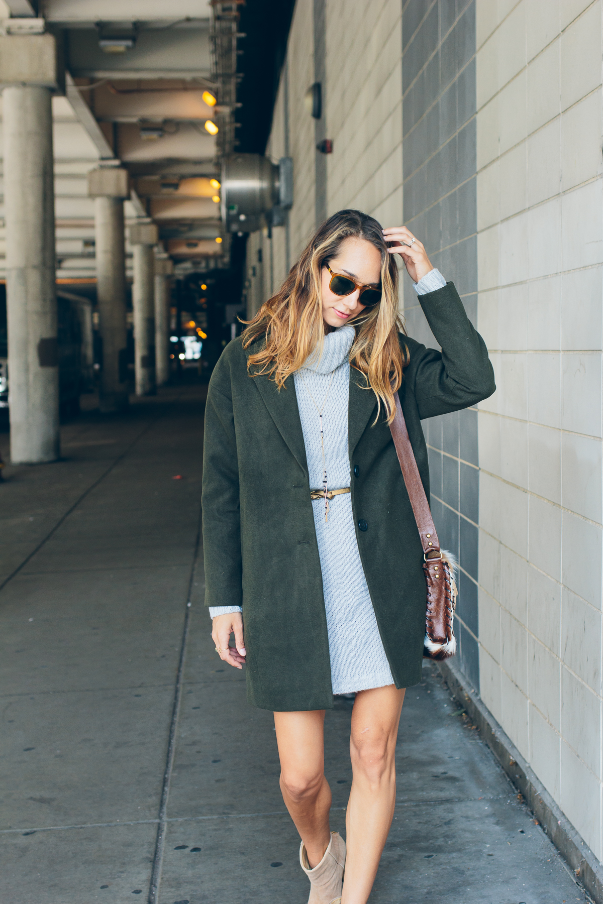 cowl neck sweater dress and cocoon coat — via @TheFoxandShe