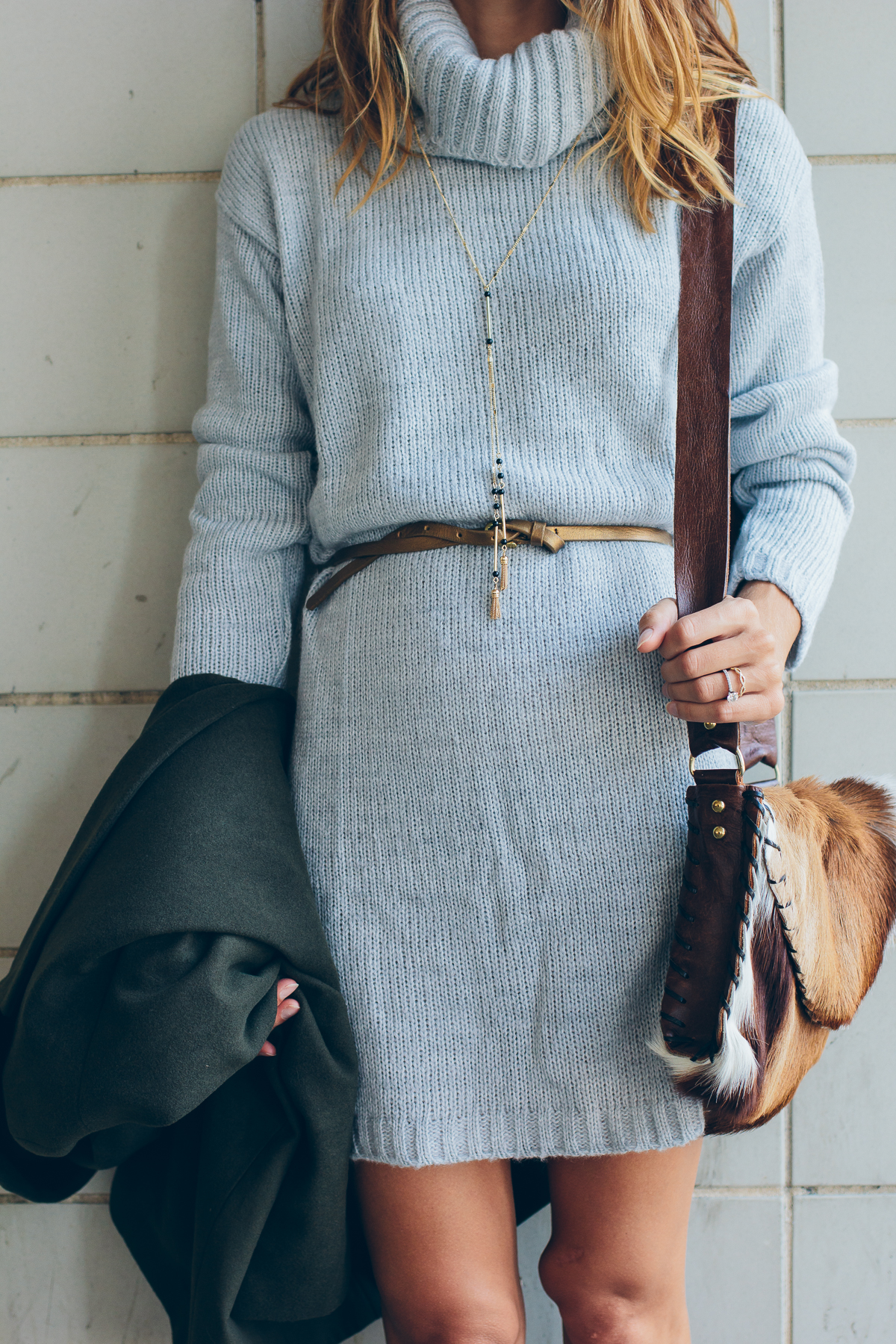 belted sweater dress — via @TheFoxandShe
